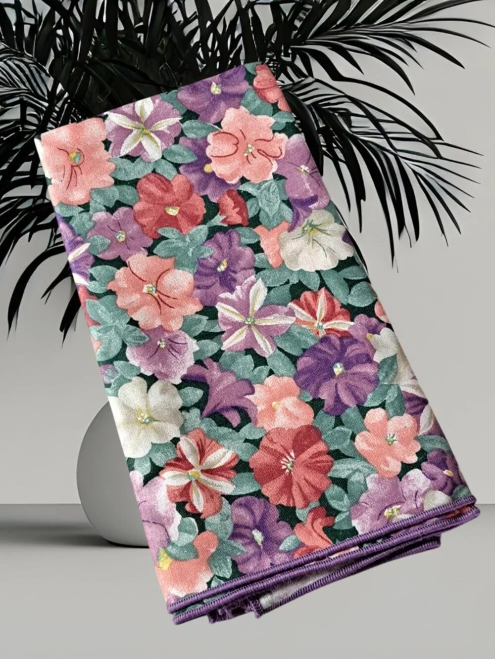 Longaberger Set Of 2 Petunia Fabric Napkins With Purple Trim Brand New